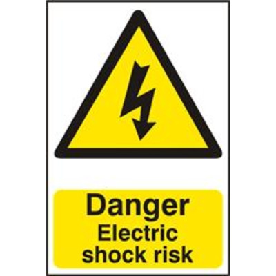 ASEC Danger Electric Shock Risk 200mm x 300mm PVC Self Adhesive Sign - 1 Per Sheet